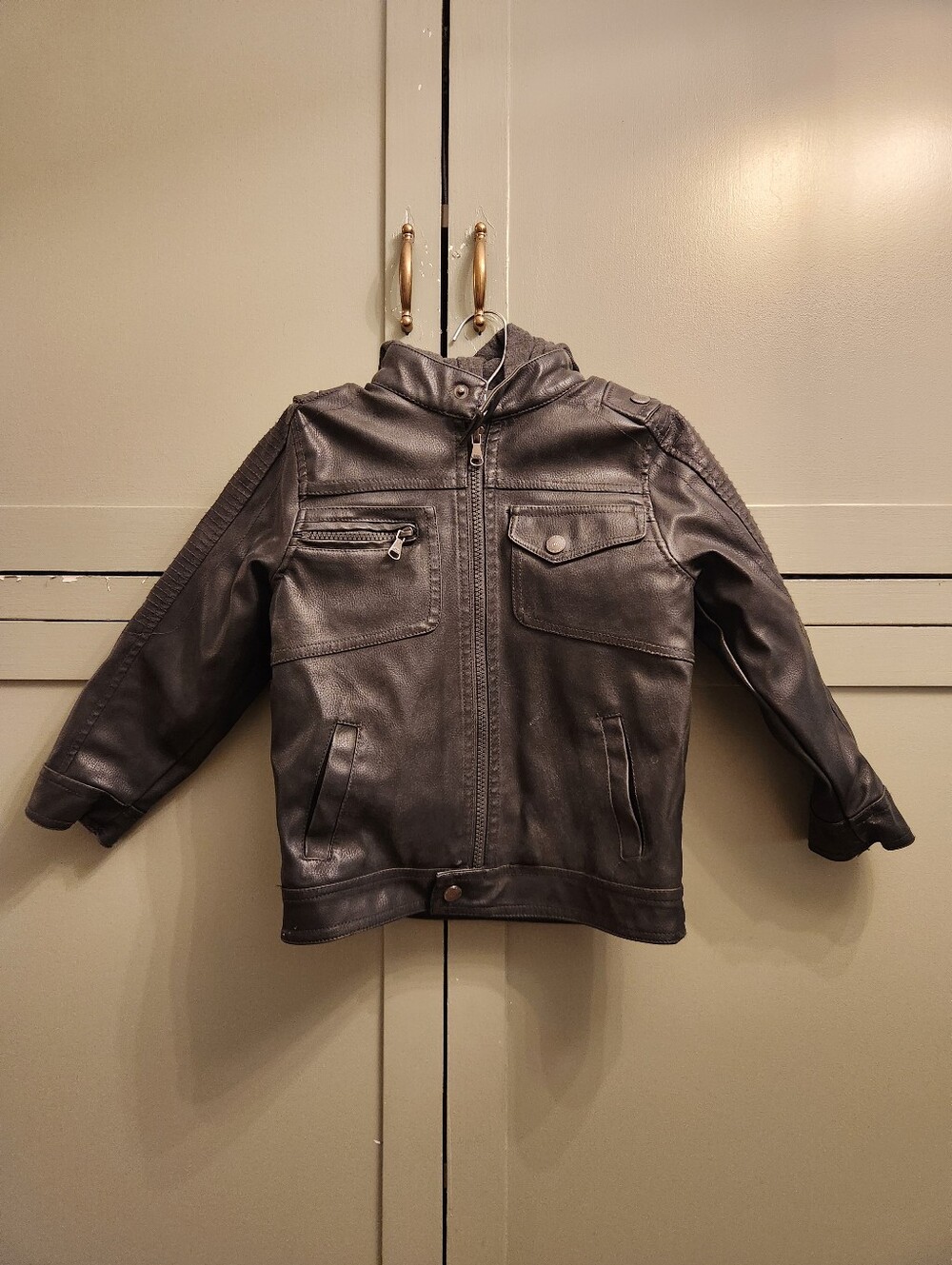 Urban Republic Boys Black Faux Leather Jacket with Zip Pockets